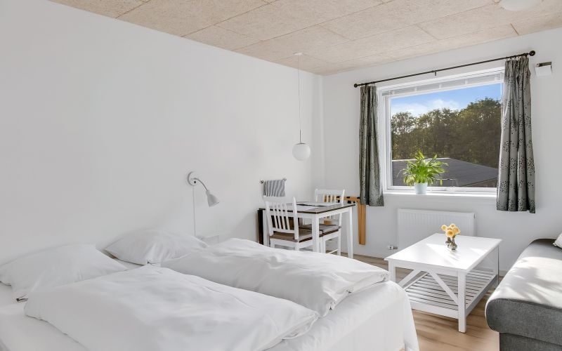Studiolejlighed med dobbeltseng, spiseplads og sovesofa